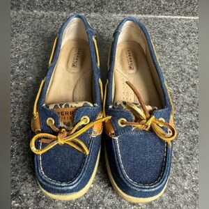 Sperry Top Sider Angelfish Blue Denim Leopard Boat Shoes Loafers Women’s